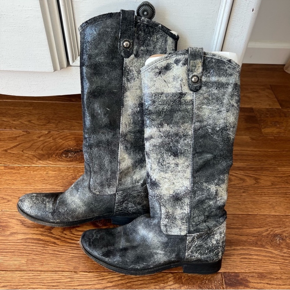 Frye Black and Gray glazed distressed crackle boots Melisa Festival Boho - Picture 12 of 16